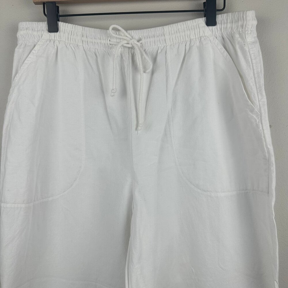 ERIKA White 100% Cotton Capri Ankle Elastic Waist w/‎ Drawstring Women Size LP - Picture 2 of 15